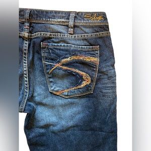 Silver Aiko Tuesday Bootcut Dark Wash Jeans W34/L31 Embroidered Pocket